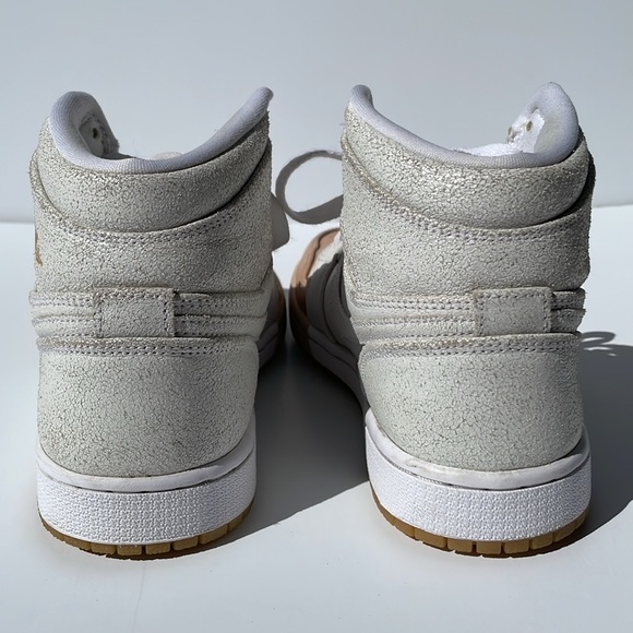 Dipped Retro Air Jordan 1 high top lustre white leather with tan toe & gold logo - Picture 7 of 10